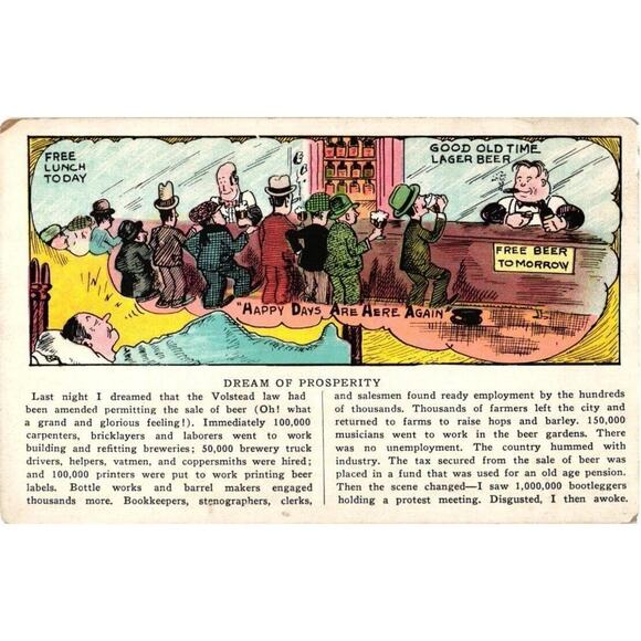 Dream of Prosperity Happy Days Are Here Again Prohibition Postcard Unposted - Picture 1 of 2